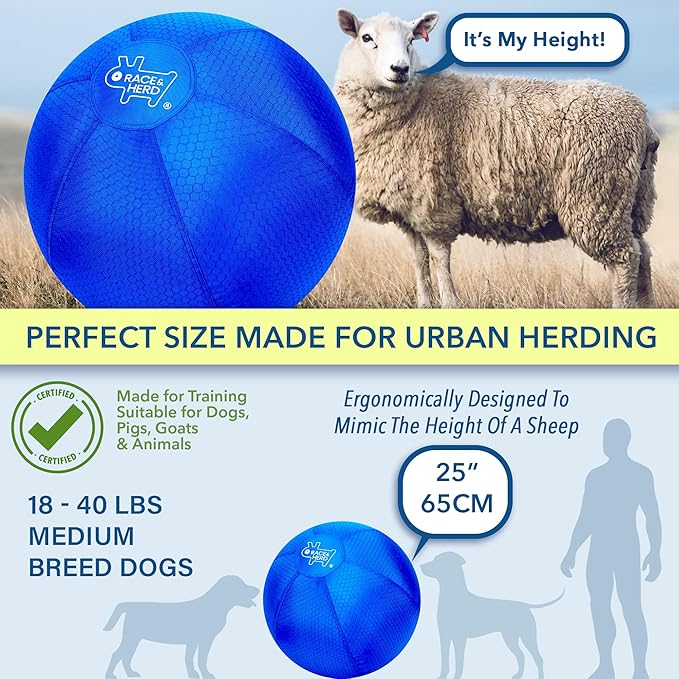 Race&Herd 25" Original XXL Herding Ball for Dogs - Giant Herding Dog Ball Australian Shepherds, Herding Toys, Dog Training Toy for Large Breeds, Dog Toy for Outdoor Play (for Medium Dogs, Yellow)