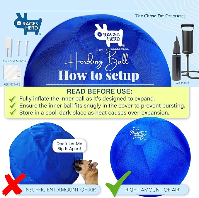 Race&Herd 18" Original XXL Herding Ball for Dogs - Giant Herding Dog Ball Australian Shepherds, Herding Toys, Dog Training Toy for Small Breeds, Dog Toy for Outdoor Play (for Small Dogs, Blue)