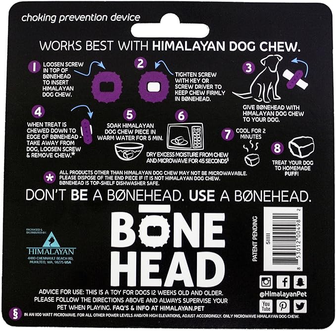 Himalayan Dog Chew Bonehead, Small Dog Chew Holder, Secures Yak Chews and Bully Sticks, Durable Nylon Dog Treat Holder, Safe Chew Toy for Puppies and Small Dogs, Safe Chewing Accessory, 1 Dog Toy