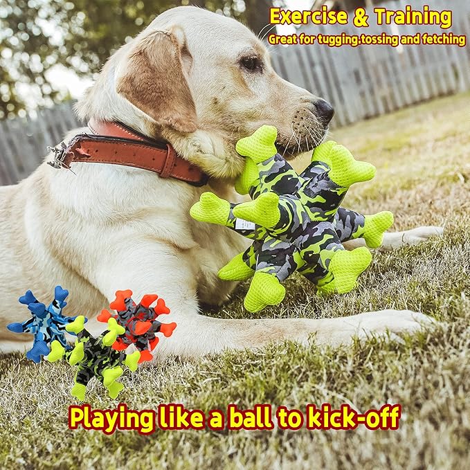 Dog Chew Squeaky Toys, Dog Teeth Cleaning Toy, Tug of War, Stuffed Jack Bone Toy with Squeakers, Interactive Toy for Small Medium Large Dogs, Orange