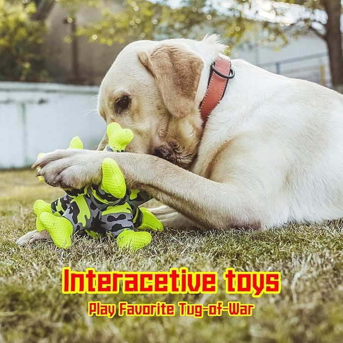 Dog Chew Squeaky Toys, Dog Teeth Cleaning Toy, Tug of War, Stuffed Jack Bone Toy with Squeakers, Interactive Toy for Small Medium Large Dogs,Green